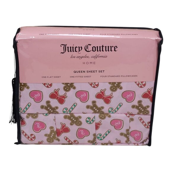 Juicy Couture Queen Sheet Set Candy Cane & Gingerbread 4 Pillowcases Polyester - Picture 7 of 7